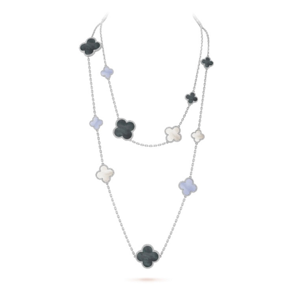 [Rose Tomorrow]CLOVER 16 MOTIF CHALCEDONY MOP SILVER NECKLACE