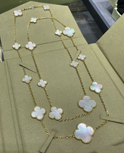 [Rose Tomorrow]CLOVER 16 MOTIF WHITE MOP GOLD NECKLACE