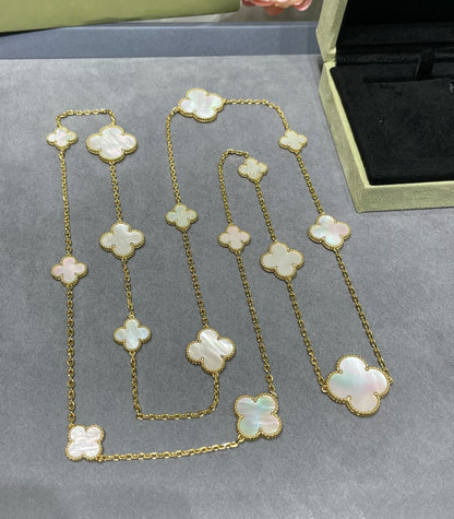 [Rose Tomorrow]CLOVER 16 MOTIF WHITE MOP GOLD NECKLACE