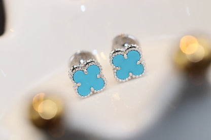 [Rose Tomorrow]CLOVER MINI TURQUOISE SILVER STUD EARRINGS