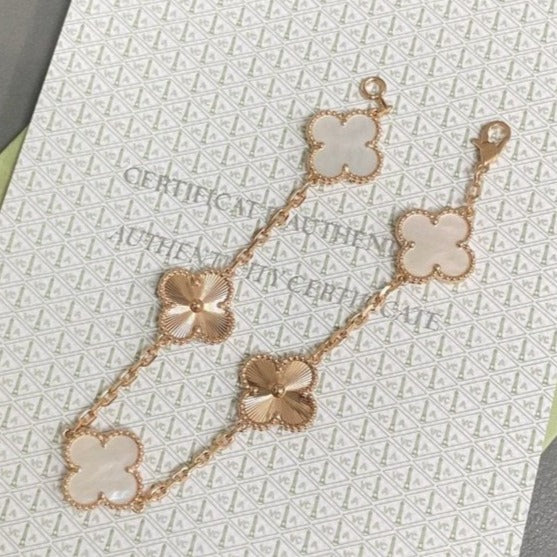 [Rose Tomorrow]CLOVER BRACELET 5 MOTIF WHITE MOP PINK GOLD