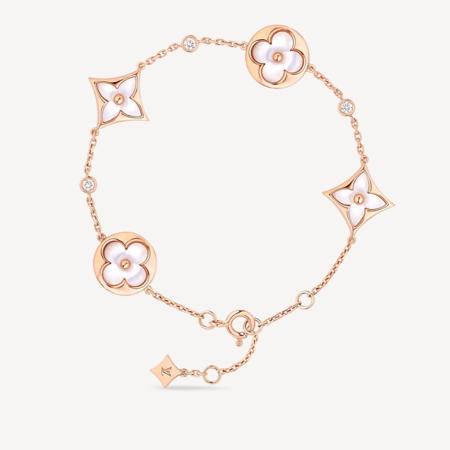 [Rose Tomorrow]STAR AND SUN 4 MOTIF WHITE MOP PINK GOLD BRACELET