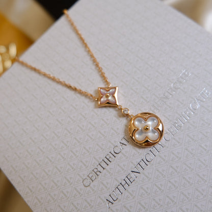 [Rose Tomorrow]STAR AND SUN WHITE MOP 2 MOTIF PINK GOLD NECKLACE