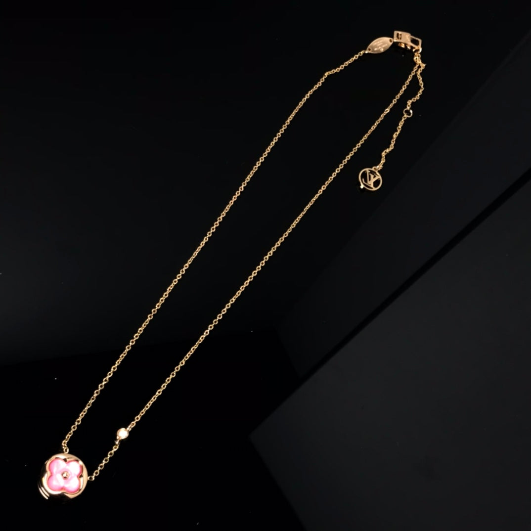 [Rose Tomorrow] COLOR BLOSSOM PINK MOP SUN GOLD NECKLACE