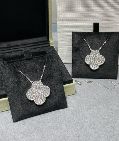 [Rose Tomorrow]CLOVER 25MM LARGE PENDANT DIAMOND PAVED SILVER NECKLACE