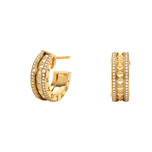 [Rose Tomorrow]ZERO 1 ROCK GOLD EARRINGS WITH STUDDED SPIRAL AND PAVED DIAMONDS