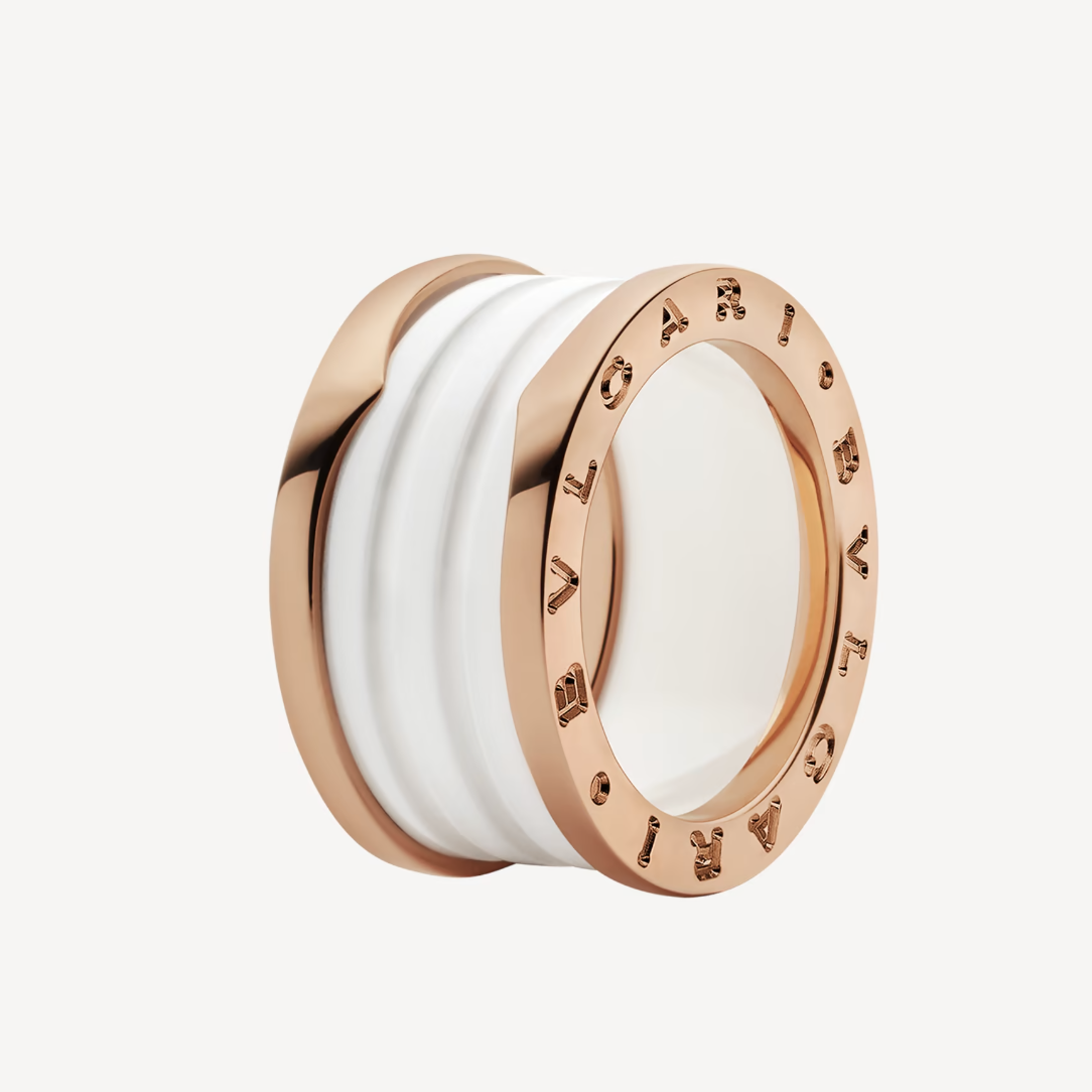 [Rose Tomorrow]ZERO 1 FOUR-BAND LOOPS AND WHITE CERAMIC SPIRAL PINK GOLD RING