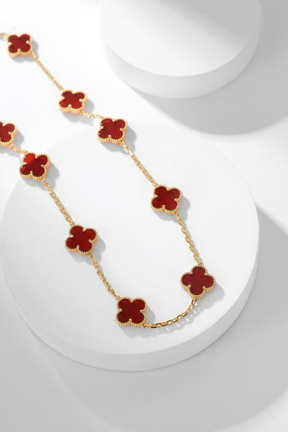 [Rose Tomorrow]Clover 10 Motifs Red Chalcedony Necklace.