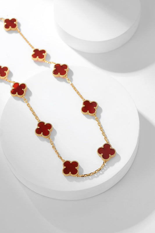 [Rose Tomorrow]Clover 10 Motifs Red Chalcedony Necklace.