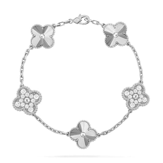 [Rose Tomorrow]CLOVER 5 MOTIF SILVER DIAMOND BRACELET