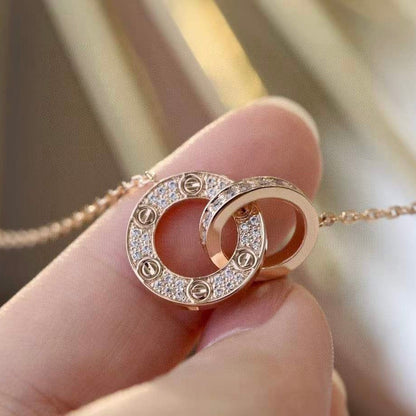 [Rose Tomorrow]LOVE 7.6MM NECKLACE ROSE GOLD AND SILVER  FULL DIAMOND