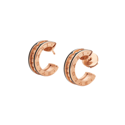 [Rose Tomorrow]ZERO 1 ROCK PINK GOLD EARRINGS WITH STUDDED SPIRAL AND BLACK CERAMIC