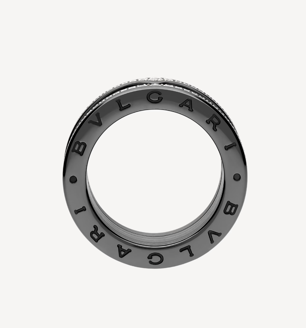 [Rose Tomorrow]ZERO 1 ROCK FOUR-BAND BLACK CERAMIC WITH STUDDED SPIRAL AND PAVED DIAMONDS RING