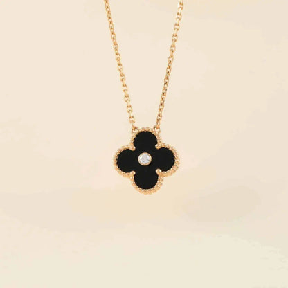 [Rose Tomorrow]CLOVER 15MM DIAMOND ONYX NECKLACE