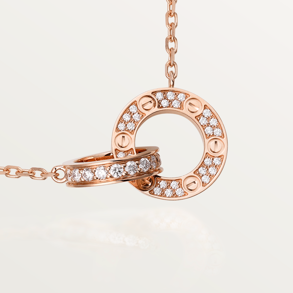 [Rose Tomorrow]LOVE 7.6MM NECKLACE ROSE GOLD AND SILVER  FULL DIAMOND