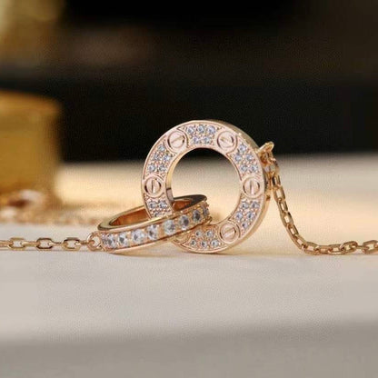 [Rose Tomorrow]LOVE 7.6MM NECKLACE ROSE GOLD AND SILVER  FULL DIAMOND