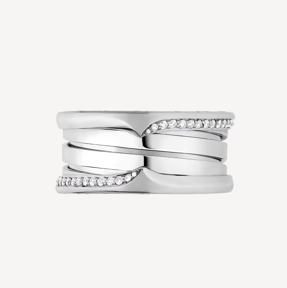 [Meteor Jewels]ZERO 1 THREE-BAND WITH DEMI-PAVED DIAMONDS ON THE EDGES RING