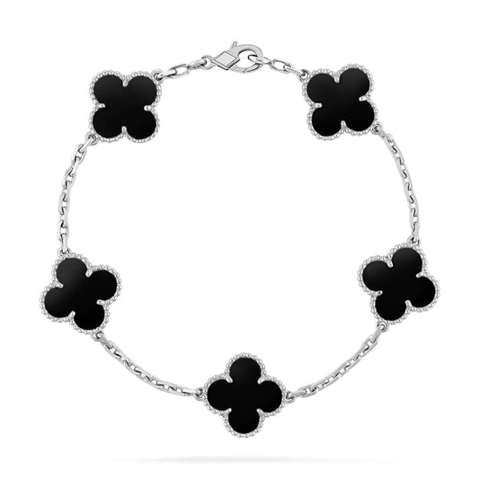 [Rose Tomorrow]CLOVER 5 MOTIF ONYXS  BRACELET SILVER