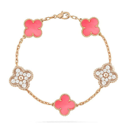 [Rose Tomorrow]CLOVER 5 MOTIF DIAMOND PINK MOP PINK GOLD BRACELET