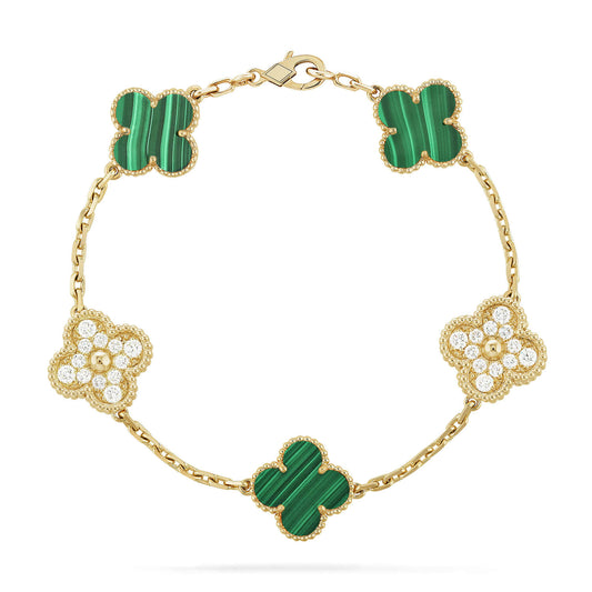 [Rose Tomorrow]CLOVER  5 MOTIF MALACHITE DIAMOND BRACELET