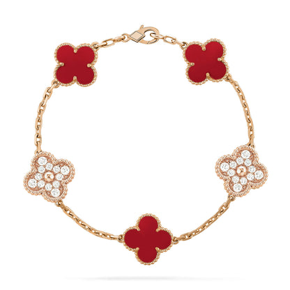 [Rose Tomorrow]CLOVER 5 MOTIFS CARNELIAN DIAMOND BRACELET