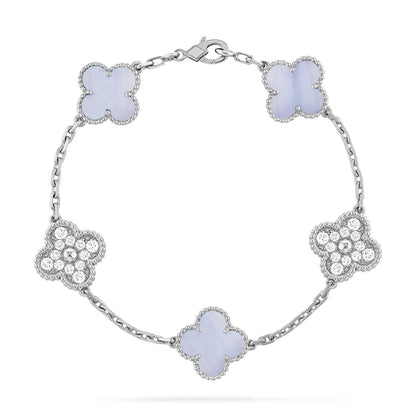 [Rose Tomorrow]CLOVER  5 MOTIF DIAMOND PURPLE CHALCEDONY BRACELET SILVER