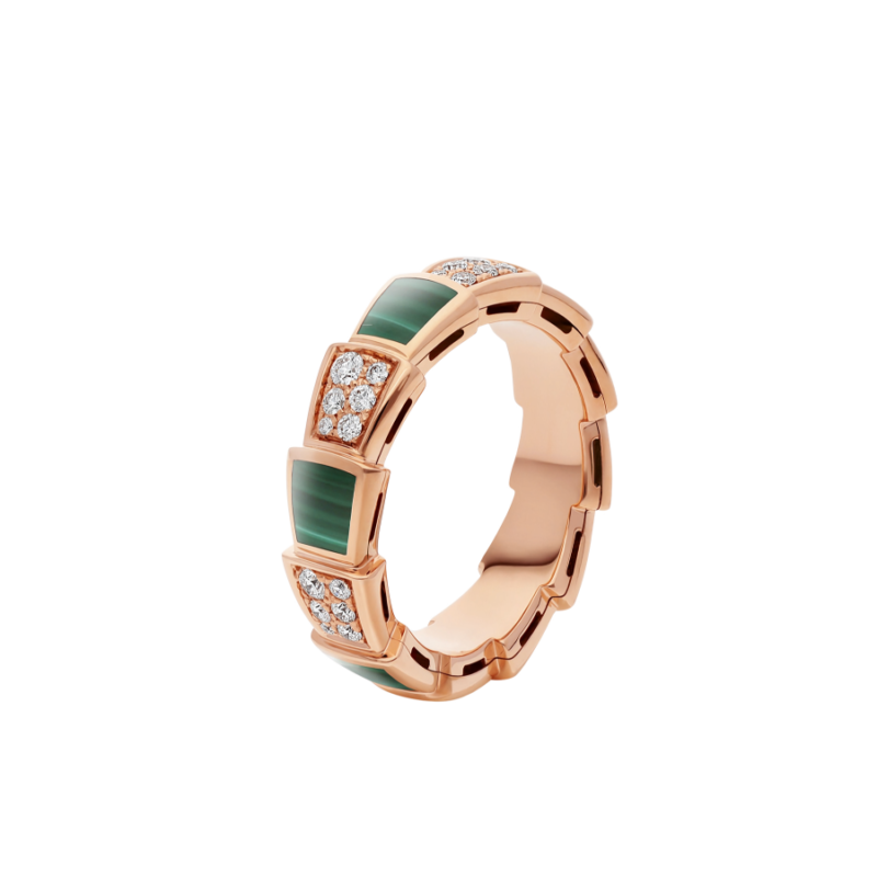 [Rose Tomorrow]SERPENTI RING PINK GOLD MALACHITE DIAMOND PAVED 4MM