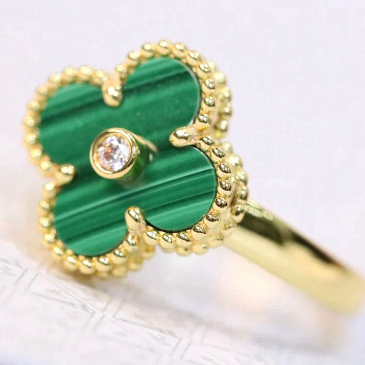 [Rose Tomorrow]CLOVER MALACHITE RING GOLD DIAMOND