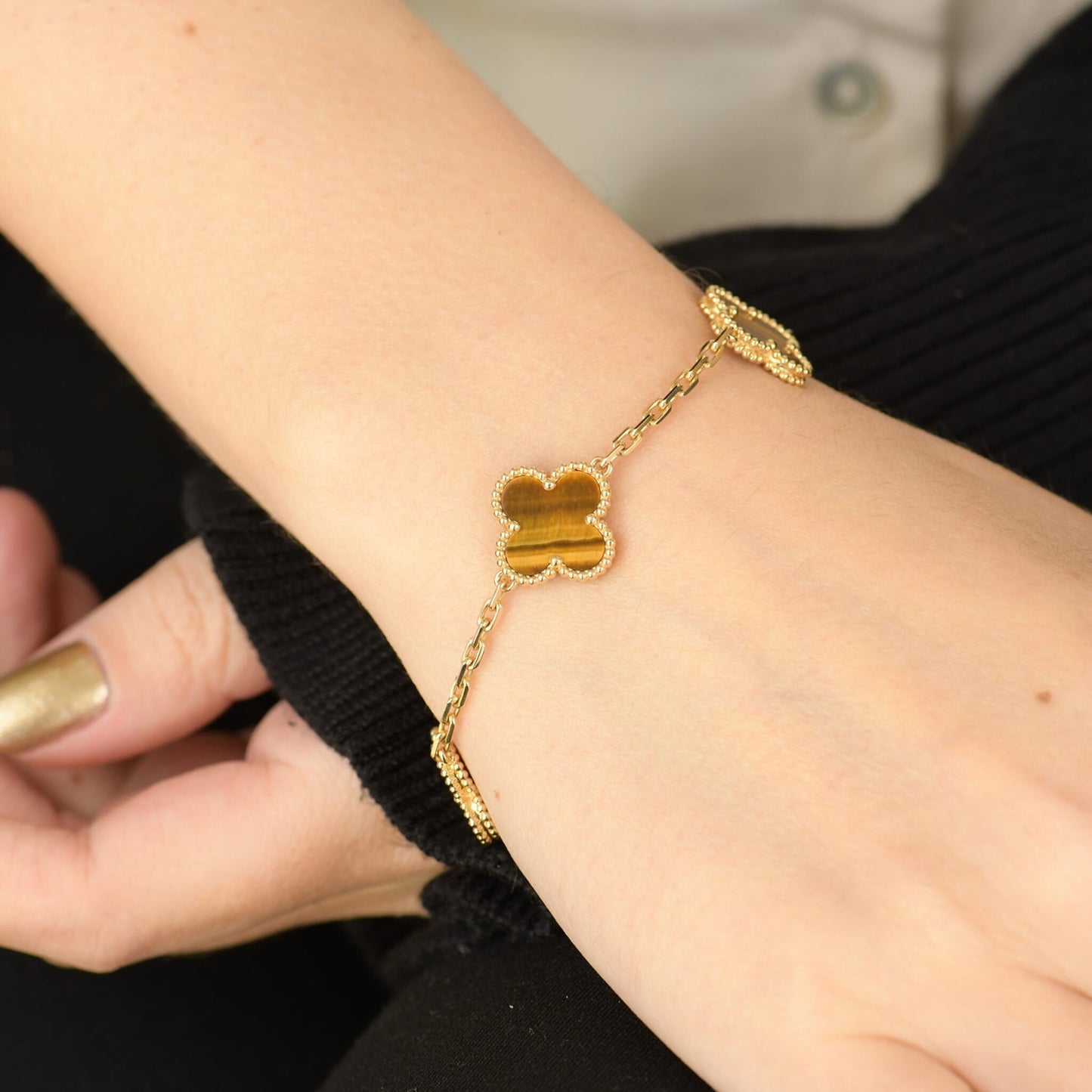 [Rose Tomorrow]CLOVER  5 MOTIFS TIGER EYE BRACELET