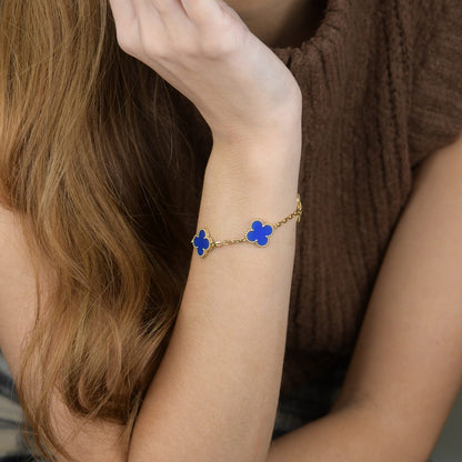 [Rose Tomorrow]CLOVER 5 MOTIFS BLUE AGATE BRACELET