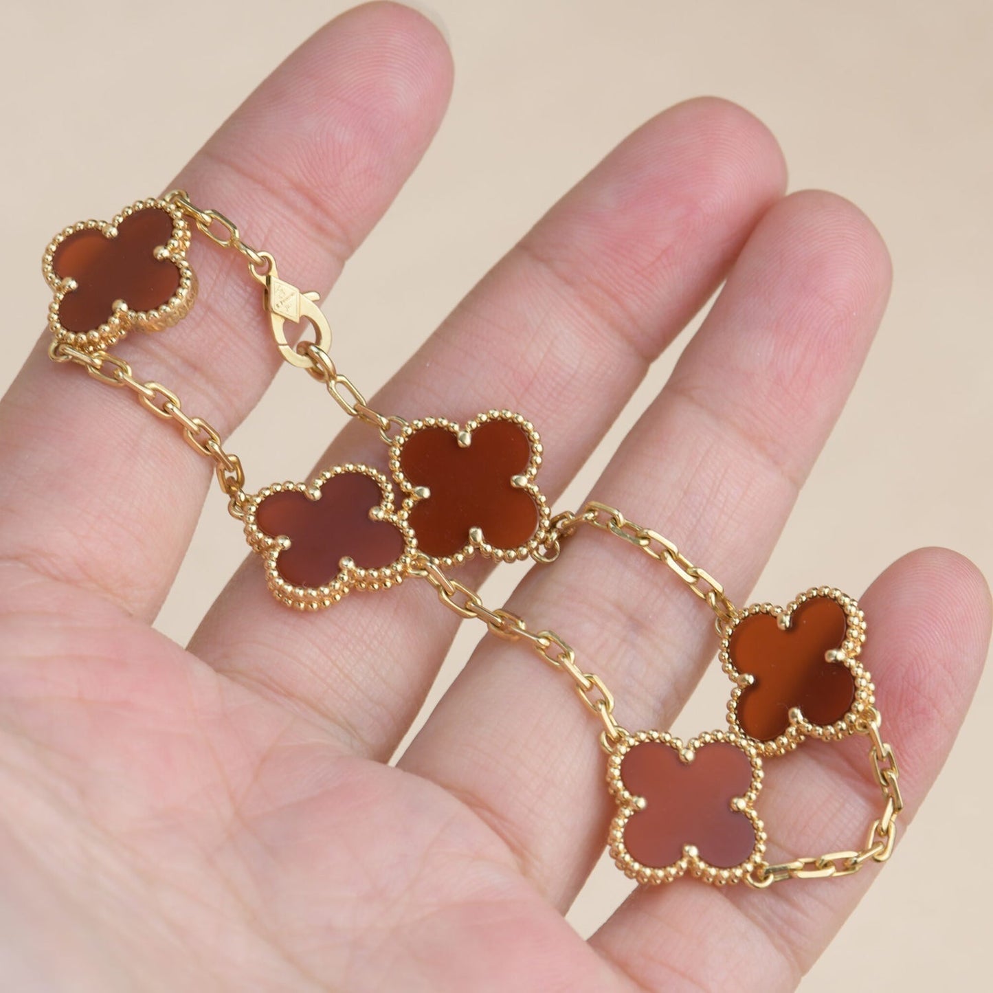 [Rose Tomorrow]CLOVER 5 MOTIFS RED AGATE  BRACELET