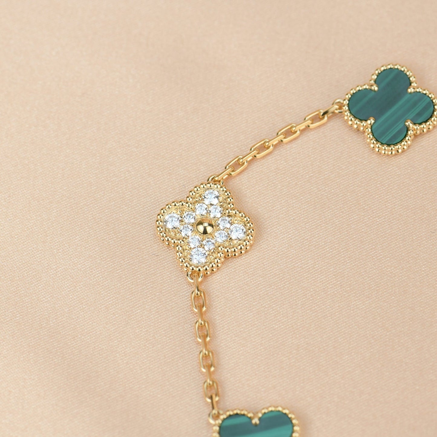 [Rose Tomorrow]CLOVER  5 MOTIF MALACHITE DIAMOND BRACELET