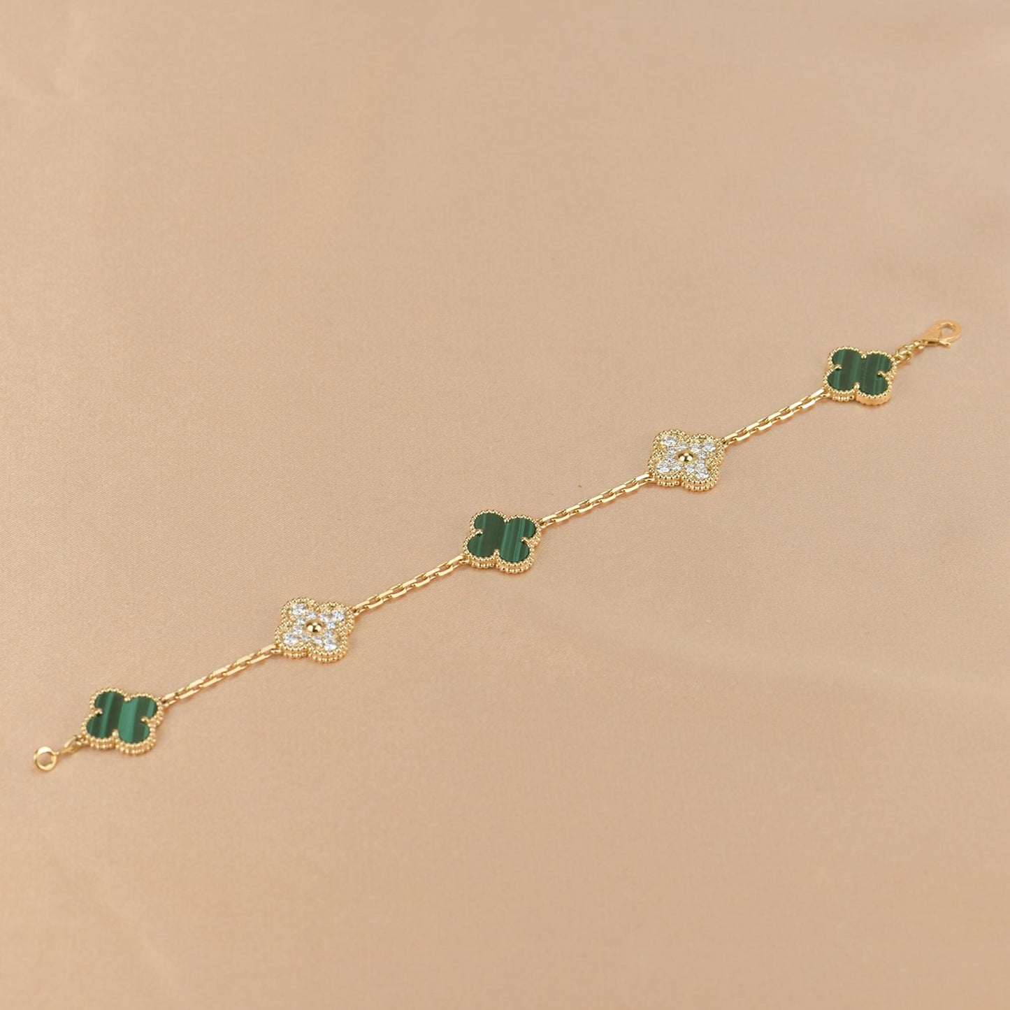 [Rose Tomorrow]CLOVER  5 MOTIF MALACHITE DIAMOND BRACELET