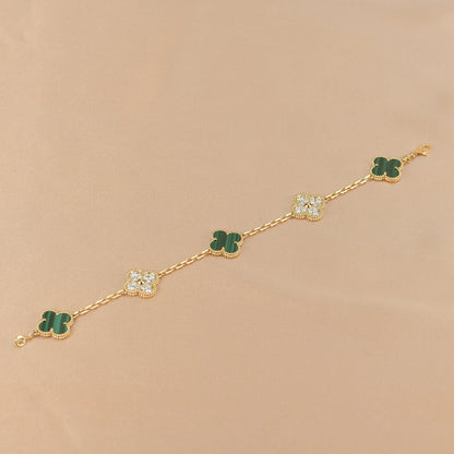 [Rose Tomorrow]CLOVER  5 MOTIF MALACHITE DIAMOND BRACELET