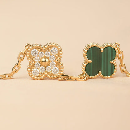 [Rose Tomorrow]CLOVER  5 MOTIF MALACHITE DIAMOND BRACELET