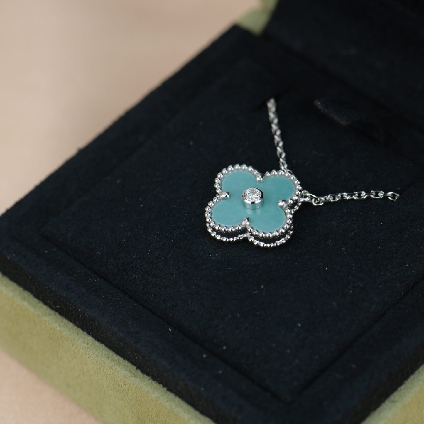 [Rose Tomorrow]CLOVER 15MM DIAMOND SVRES PORCELAIN  NECKLACE SILVER