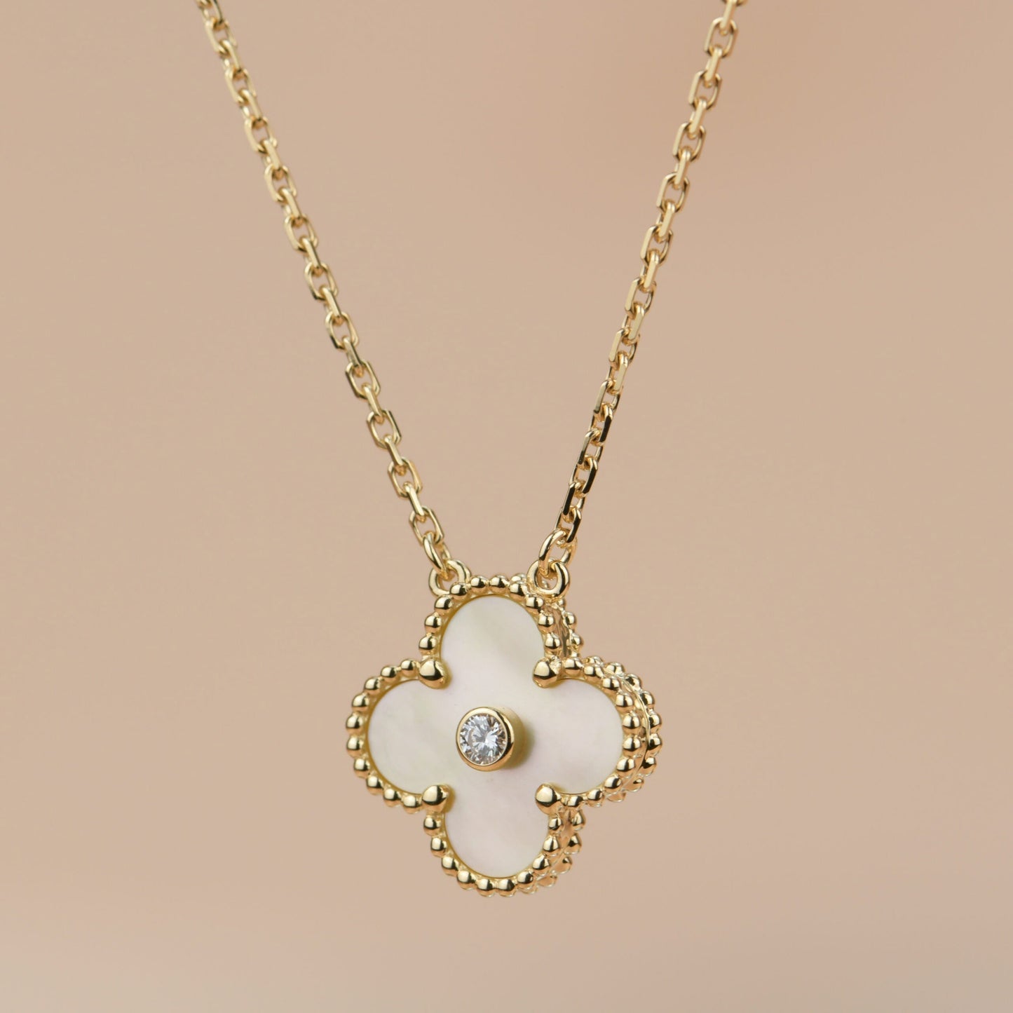 [Rose Tomorrow]CLOVER 15MM DIAMOND GOLD MOTHER OF PEARL NECKLACE