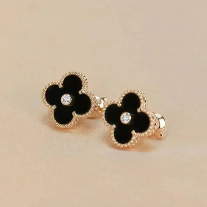 [Rose Tomorrow]CLOVER MEDIUM 1 MOTIFS ONYX DIAMOND EARRINGS