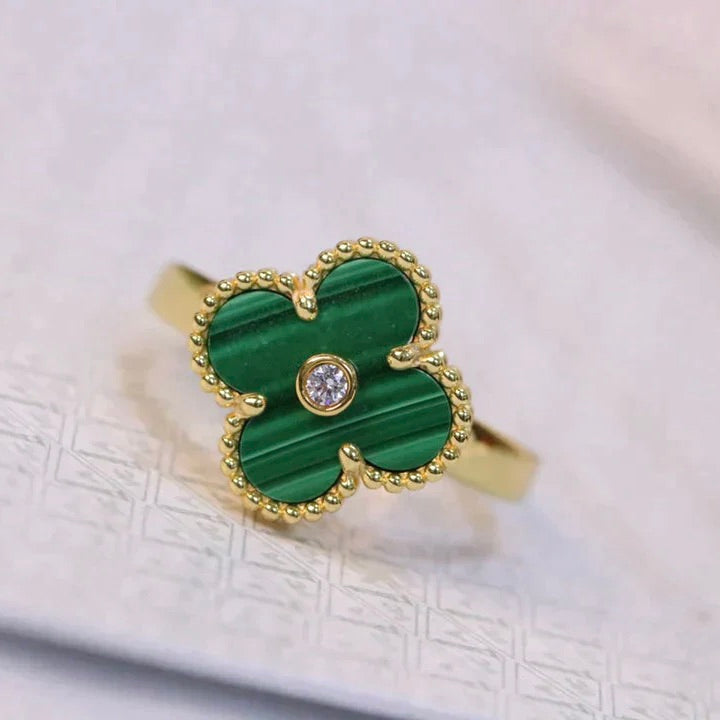 [Rose Tomorrow]CLOVER MALACHITE RING GOLD DIAMOND