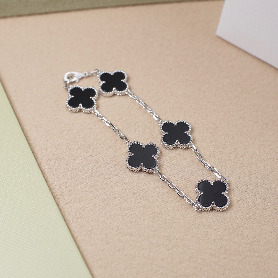 [Rose Tomorrow]CLOVER 5 MOTIF ONYXS  BRACELET SILVER