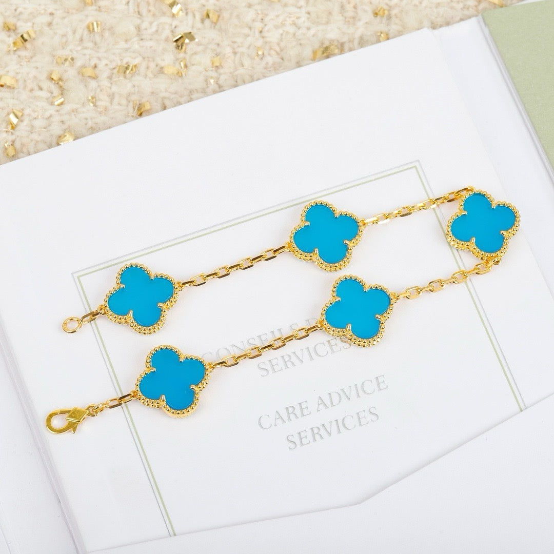 [Rose Tomorrow]CLOVER 5 MOTIFS TURQUOISE BRACELET