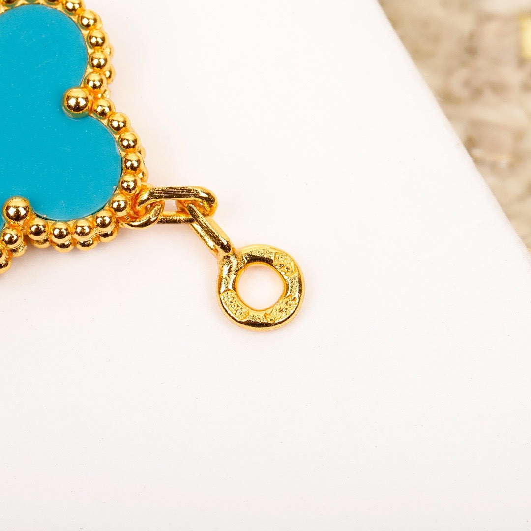 [Rose Tomorrow]CLOVER 5 MOTIF TURQUOISE DIAMOND GOLD BRACELET