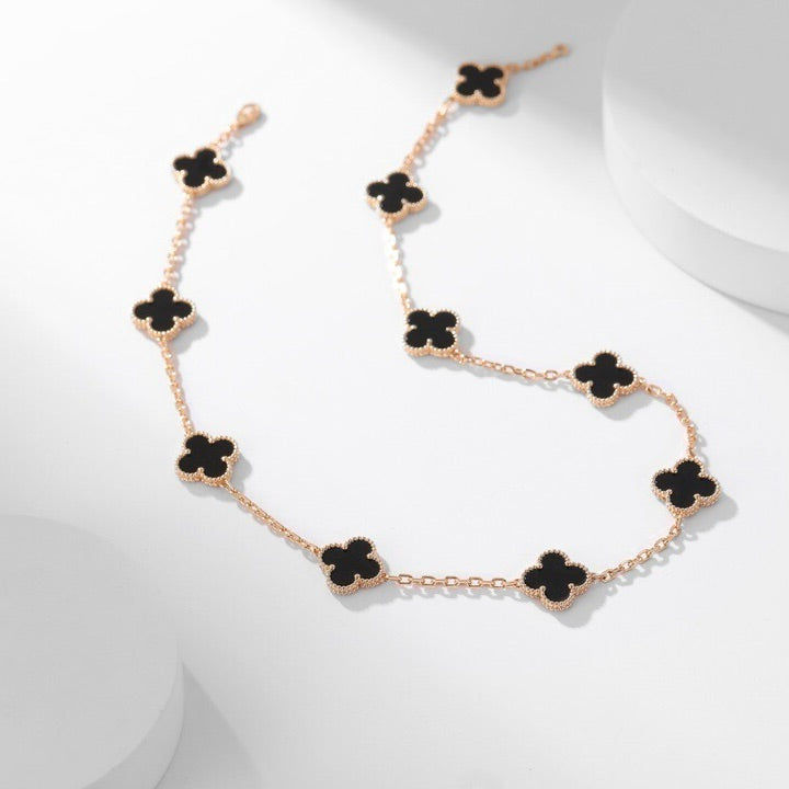 [Rose Tomorrow]CLOVER 10 MOTIFS ONYX NECKLACE