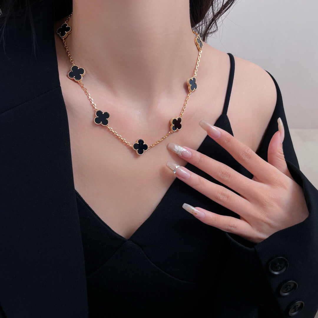 [Rose Tomorrow]CLOVER 10 MOTIFS ONYX NECKLACE