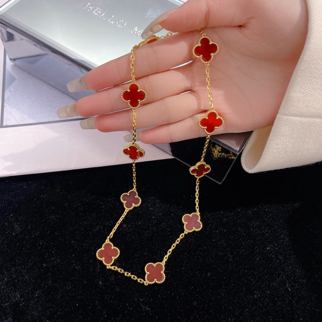 [Rose Tomorrow]CLOVER 10 MOTIFS CARNELIAN NECKLACE