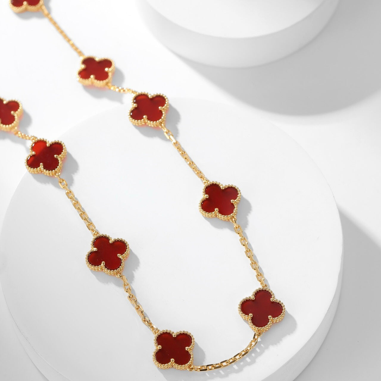 [Rose Tomorrow]CLOVER 10 MOTIFS CARNELIAN NECKLACE