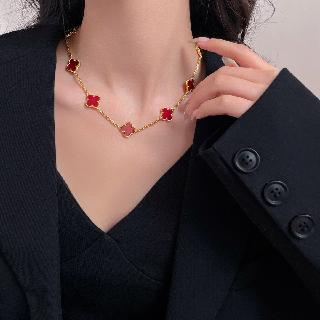 [Rose Tomorrow]CLOVER 10 MOTIFS CARNELIAN NECKLACE