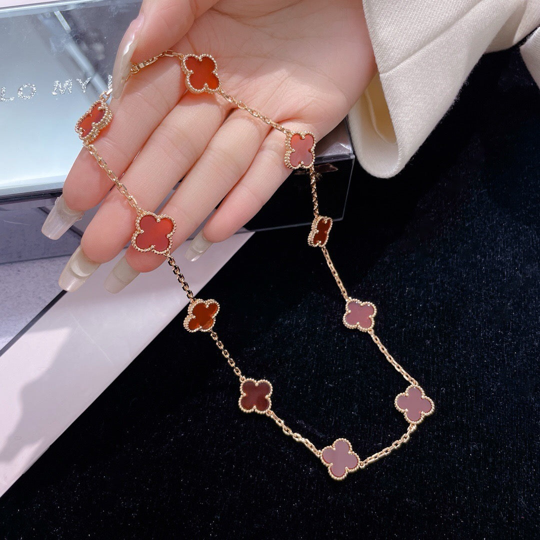 [Rose Tomorrow]CLOVER 10 MOTIFS CARNELIAN NECKLACE