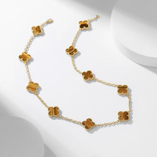 [Rose Tomorrow]CLOVER 10 MOTIFS TIGER EYE NECKLACE