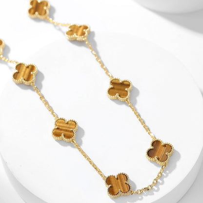 [Rose Tomorrow]CLOVER 10 MOTIFS TIGER EYE NECKLACE